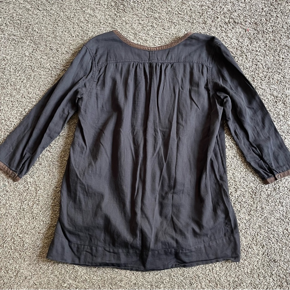 Poetry Dark Gray 3/4 Sleeve Casual Chic Tunic Blouse Pintuck Buttons Vintage - Picture 7 of 8